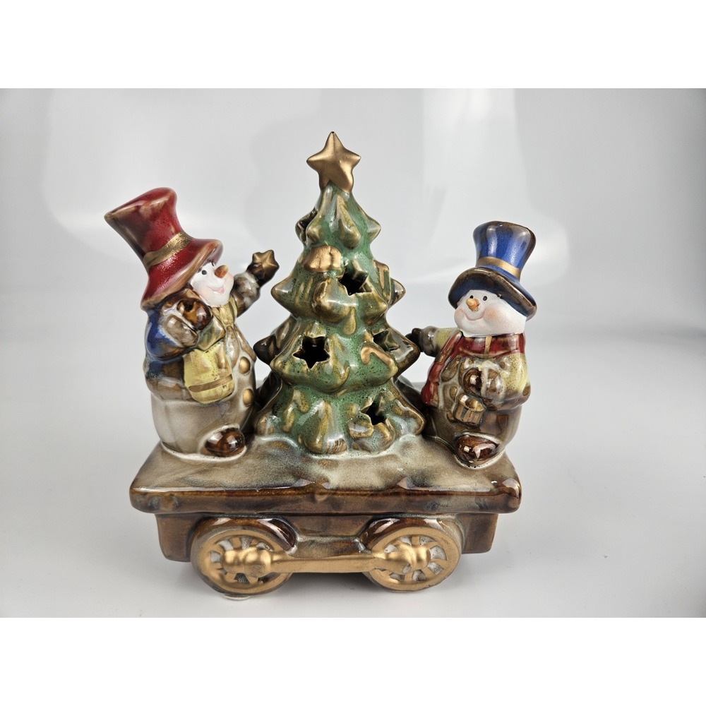 Vintage 3 Piece Stoneglaze Train Christmas Collection‎ Santa Snowmen Stars - Picture 5 of 13
